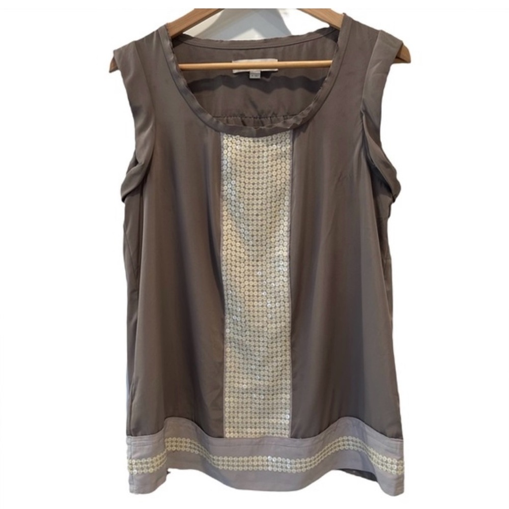 LOFT Ann Taylor Sparkling Sequin Trim Sleeveless Blouse Top Size S